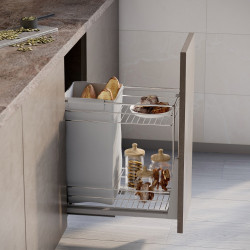 Chariot coulissant avec paniers et chariot à pain Supra avec fermeture à amortie -  module 300 -  Acier -  Chromé - EMUCA