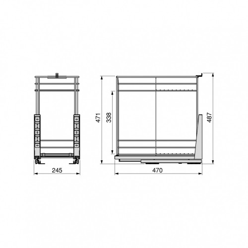 Chariot coulissant avec paniers et chariot à pain Supra avec fermeture à amortie -  module 300 -  Acier -  Chromé - EMUCA