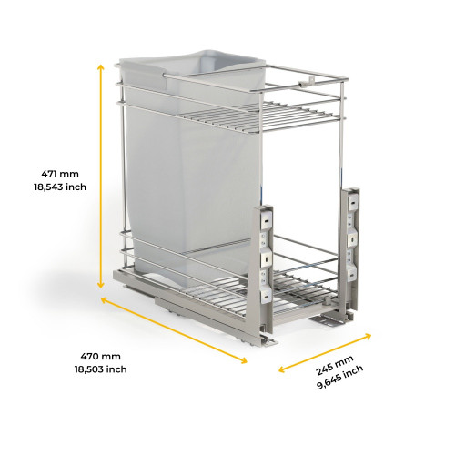Chariot coulissant avec paniers et chariot à pain Supra avec fermeture à amortie -  module 300 -  Acier -  Chromé - EMUCA