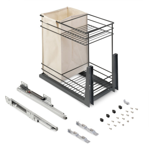 Chariot coulissant avec paniers et chariot à pain Titane avec fermeture à amortie -  module 300mm -  Acier -  Gris Anthracite - EMUCA