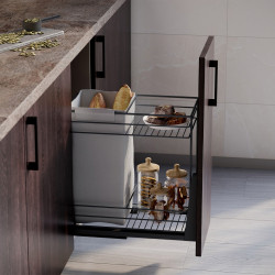 Chariot coulissant avec paniers et chariot à pain Titane avec fermeture à amortie - module 300mm - Acier - Gris Anthracite - EMUCA