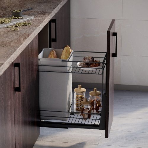 Chariot coulissant avec paniers et chariot à pain Titane avec fermeture à amortie -  module 300mm -  Acier -  Gris Anthracite - EMUCA