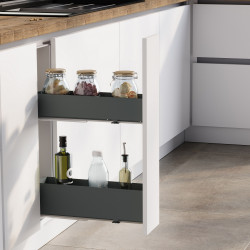 Porte-bouteilles latéral extractible Titane Simplex avec fermeture amortie -  module 200mm -  Gris anthracite - EMUCA