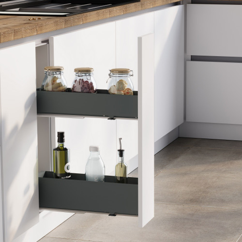 Porte-bouteilles latéral extractible Titane Simplex avec fermeture amortie -  module 200mm -  Gris anthracite - EMUCA