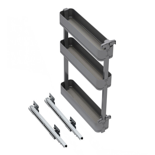 Porte-bouteilles latéral extractible Harmony avec fermeture amortie -  Module largeur 150mm hauteur 800mm -  Acier et Bois -  Gr - EMUCA