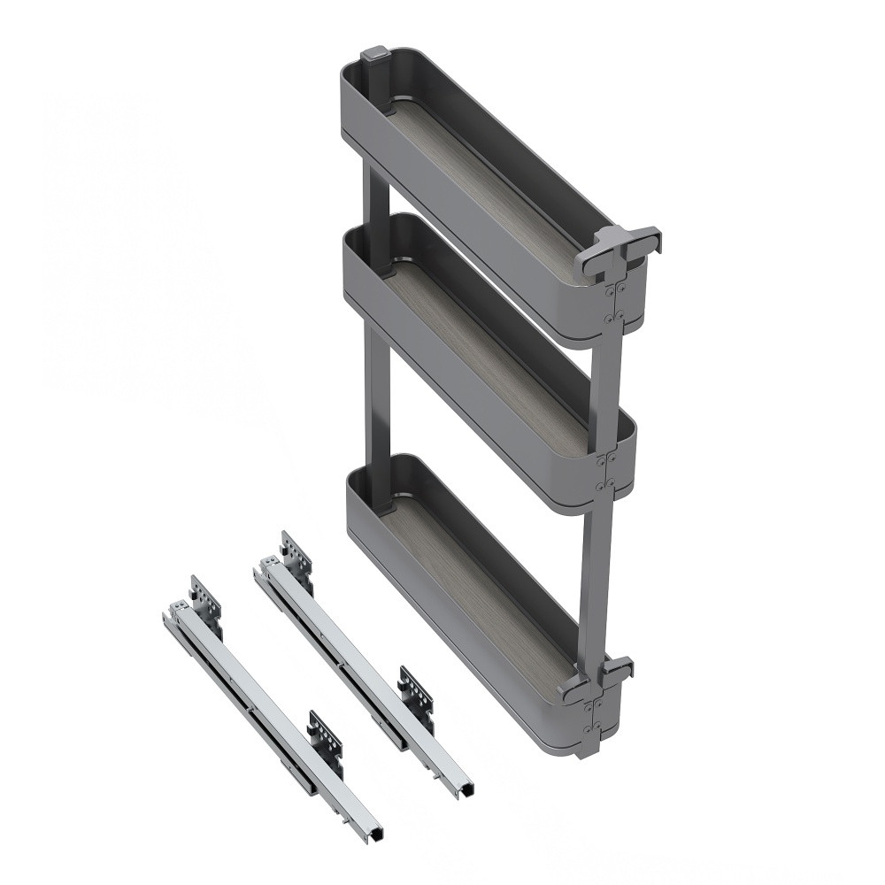 Emuca Porte-bouteilles latéral extractible Harmony avec fermeture amortie - Module largeur 150mm hauteur 800mm - Acier et Bois - Gr Gris - vue 2