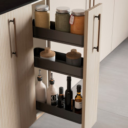 Porte-bouteilles latéral extractible Harmony avec fermeture amortie -  Module largeur 150mm hauteur 800mm -  Acier et Bois -  Gr - EMUCA