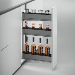 Porte-bouteilles latéral extractible Harmony avec fermeture amortie -  Module largeur 150mm hauteur 800mm -  Acier et Bois -  Gr - EMUCA