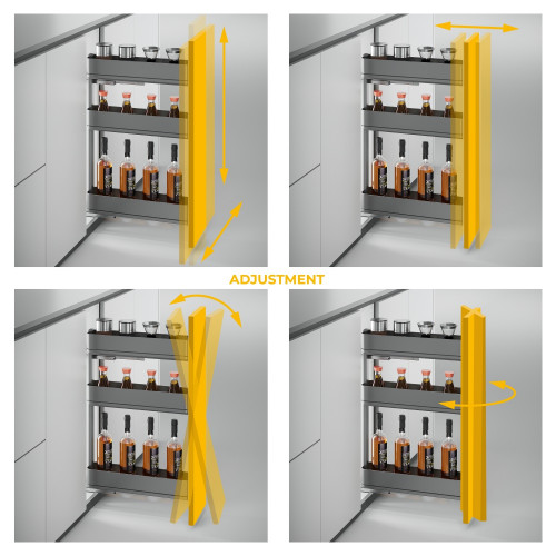 Porte-bouteilles latéral extractible Harmony avec fermeture amortie -  Module largeur 150mm hauteur 800mm -  Acier et Bois -  Gr - EMUCA