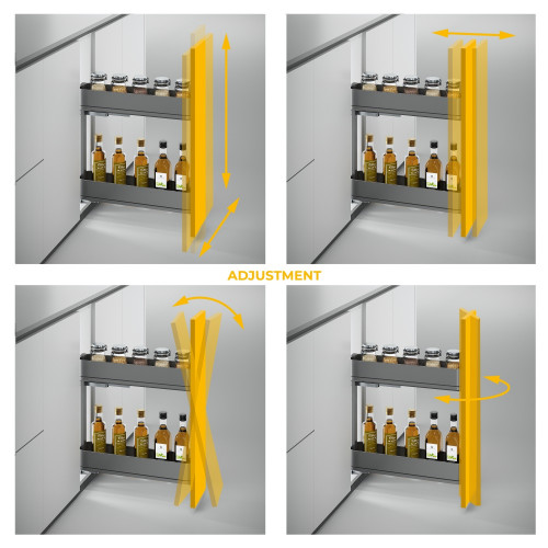 Porte-bouteilles latéral extractible Harmony avec fermeture amortie -  Module largeur 200mm hauteur 700mm -  Acier et Bois -  Gr - EMUCA