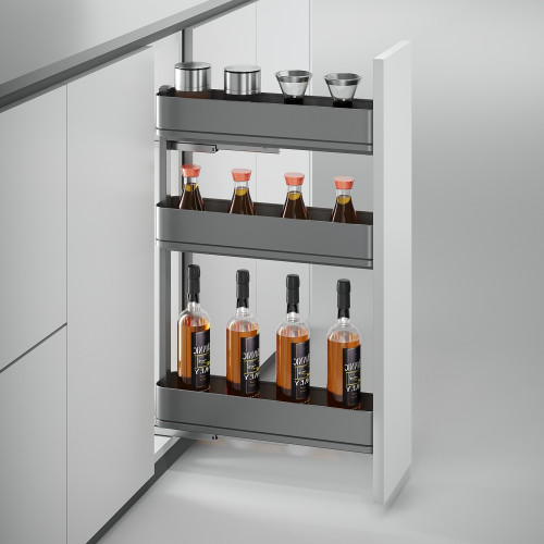 Porte-bouteilles latéral extractible Harmony avec fermeture amortie -  Module largeur 200mm hauteur 800mm -  Acier et Bois -  Gr - EMUCA