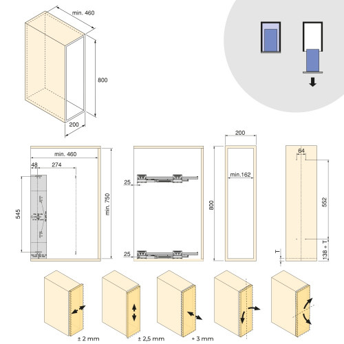 Porte-bouteilles latéral extractible Harmony avec fermeture amortie -  Module largeur 200mm hauteur 800mm -  Acier et Bois -  Gr - EMUCA
