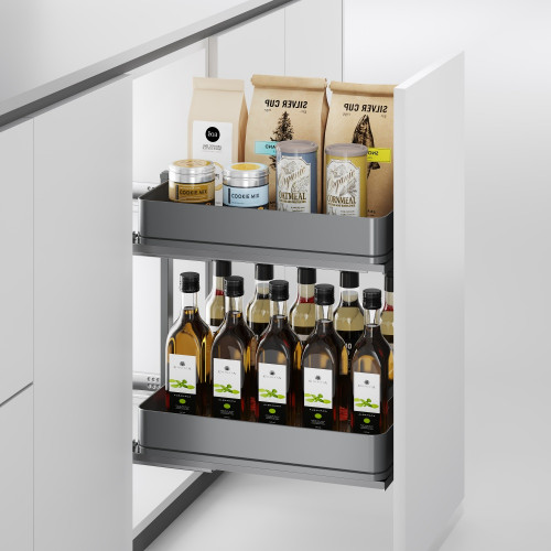 Chariot extractible Harmony avec fermeture à amortie -  Module largeur 300mm hauteur 700mm -  Acier et Bois -  Gris anthracite - EMUCA