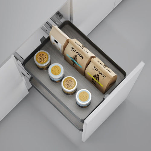 Chariot extractible Harmony avec fermeture à amortie -  Module largeur 300mm hauteur 700mm -  Acier et Bois -  Gris anthracite - EMUCA