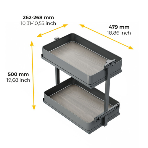 Chariot extractible Harmony avec fermeture à amortie -  Module largeur 300mm hauteur 700mm -  Acier et Bois -  Gris anthracite - EMUCA