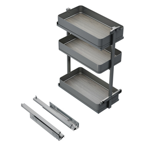 Chariot extractible Harmony avec fermeture à amortie -  Module largeur 300mm hauteur 800mm -  Acier et Bois -  Gris anthracite - EMUCA