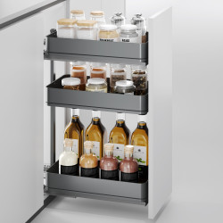 Chariot extractible Harmony avec fermeture à amortie -  Module largeur 300mm hauteur 800mm -  Acier et Bois -  Gris anthracite - EMUCA