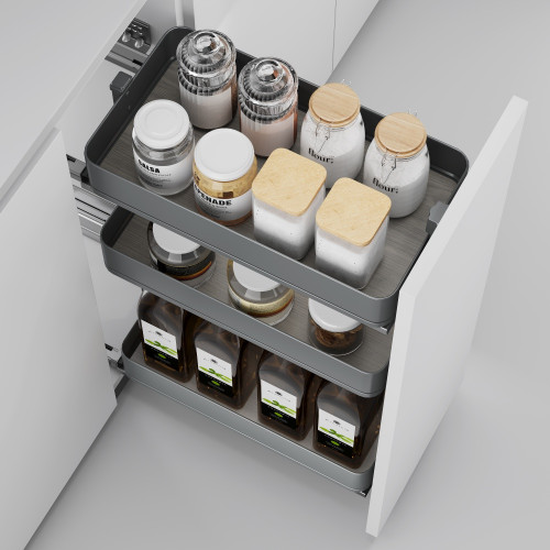 Chariot extractible Harmony avec fermeture à amortie -  Module largeur 300mm hauteur 800mm -  Acier et Bois -  Gris anthracite - EMUCA