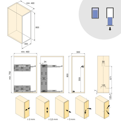 Chariot extractible Harmony avec fermeture à amortie -  Module largeur 300mm hauteur 800mm -  Acier et Bois -  Gris anthracite - EMUCA