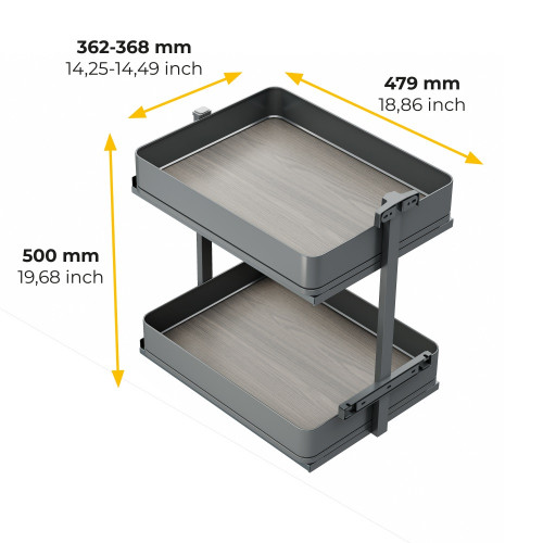 Chariot extractible Harmony avec fermeture à amortie -  Module largeur 400mm hauteur 700mm -  Acier et Bois -  Gris anthracite - EMUCA