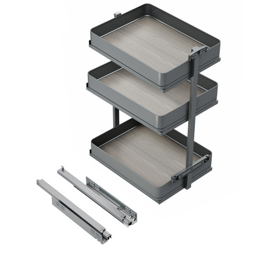 Chariot extractible Harmony avec fermeture à amortie -  Module largeur 400mm hauteur 800mm -  Acier et Bois -  Gris anthracite - EMUCA