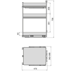 Chariot extractible Harmony avec fermeture à amortie -  Module largeur 400mm hauteur 800mm -  Acier et Bois -  Gris anthracite - EMUCA