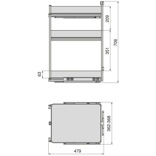 Chariot extractible Harmony avec fermeture à amortie -  Module largeur 400mm hauteur 800mm -  Acier et Bois -  Gris anthracite - EMUCA