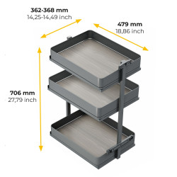 Chariot extractible Harmony avec fermeture à amortie -  Module largeur 400mm hauteur 800mm -  Acier et Bois -  Gris anthracite - EMUCA