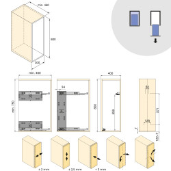 Chariot extractible Harmony avec fermeture à amortie -  Module largeur 400mm hauteur 800mm -  Acier et Bois -  Gris anthracite - EMUCA