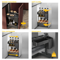 Chariot extractible avec paniers et accessoires Harmony avec fermeture à amortie -  Module largeur 300mm hauteur 700mm -  Acier  - EMUCA