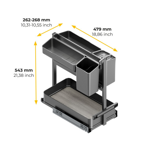 Chariot extractible avec paniers et accessoires Harmony avec fermeture à amortie -  Module largeur 300mm hauteur 700mm -  Acier  - EMUCA