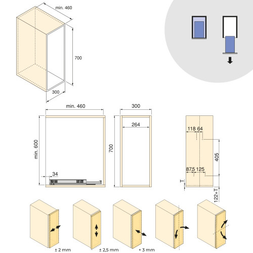 Chariot extractible avec paniers et accessoires Harmony avec fermeture à amortie -  Module largeur 300mm hauteur 700mm -  Acier  - EMUCA