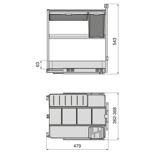 Chariot extractible avec paniers et accessoires Harmony avec fermeture à amortie -  Module largeur 400mm hauteur 700mm -  Acier  - EMUCA