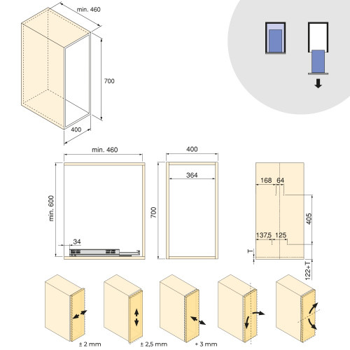 Chariot extractible avec paniers et accessoires Harmony avec fermeture à amortie -  Module largeur 400mm hauteur 700mm -  Acier  - EMUCA