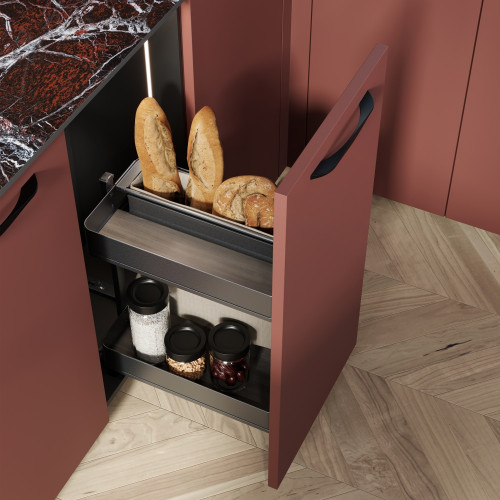 Chariot extractible avec paniers et panier à pain Harmony avec fermeture à amortie -  Module largeur 300mm hauteur 700mm -  Acie - EMUCA