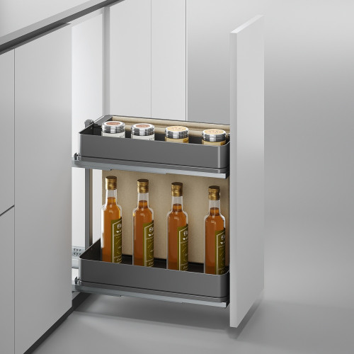 Chariot extractible avec paniers et panier à pain Harmony avec fermeture à amortie -  Module largeur 300mm hauteur 700mm -  Acie - EMUCA