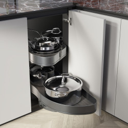 Systéme d’angle Lake Harmony pour meuble de cuisine -  Gauche -  Hauteur réglable -  Acier et Bois -  Gris anthracite - EMUCA