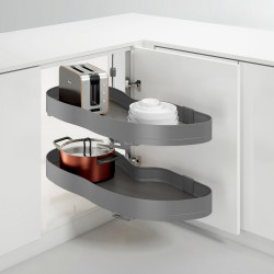 Systéme d’angle Lake Harmony pour meuble de cuisine -  Gauche -  Hauteur réglable -  Acier et Bois -  Gris anthracite - EMUCA