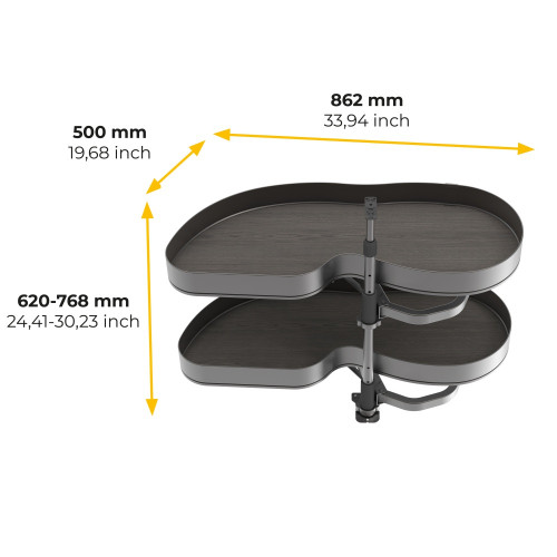 Systéme d’angle Lake Harmony pour meuble de cuisine -  Gauche -  Hauteur réglable -  Acier et Bois -  Gris anthracite - EMUCA