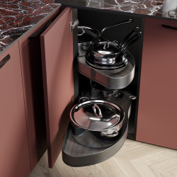 Systéme d’angle Lake Harmony pour meuble de cuisine -  Droite -  Hauteur réglable -  Acier et Bois -  Gris anthracite - EMUCA