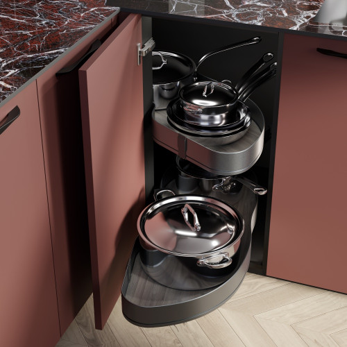 Systéme d’angle Lake Harmony pour meuble de cuisine -  Droite -  Hauteur réglable -  Acier et Bois -  Gris anthracite - EMUCA