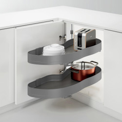 Systéme d’angle Lake Harmony pour meuble de cuisine -  Droite -  Hauteur réglable -  Acier et Bois -  Gris anthracite - EMUCA