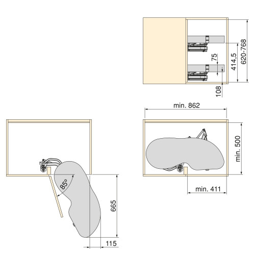 Systéme d’angle Lake Harmony pour meuble de cuisine -  Droite -  Hauteur réglable -  Acier et Bois -  Gris anthracite - EMUCA