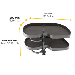 Systéme d’angle Lake Harmony pour meuble de cuisine -  Droite -  Hauteur réglable -  Acier et Bois -  Gris anthracite - EMUCA