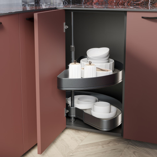 Jeu de plateaux tournants Harmony 1/2 lune -  Module largeur 800mm -  Hauteur réglable -  Acier et Bois -  Gris anthracite - EMUCA