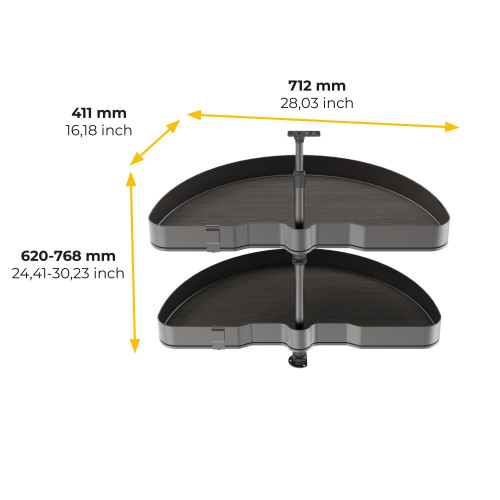 Jeu de plateaux tournants Harmony 1/2 lune -  Module largeur 800mm -  Hauteur réglable -  Acier et Bois -  Gris anthracite - EMUCA