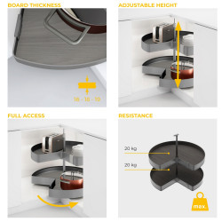 Jeux de plateaux tournants Harmony 3/4 - Module largeur 800mm - Hauteur réglable - Acier et Bois - Gris anthracite - EMUCA