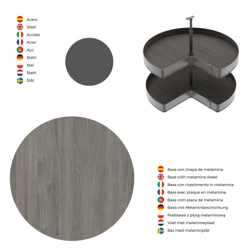 Jeux de plateaux tournants Harmony 3/4 -  Module largeur 800mm -  Hauteur réglable -  Acier et Bois -  Gris anthracite - EMUCA