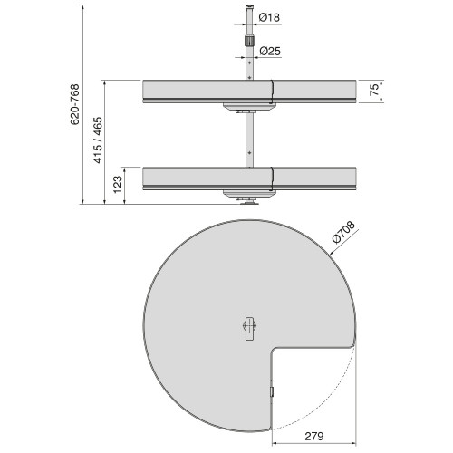 Jeux de plateaux tournants Harmony 3/4 -  Module largeur 800mm -  Hauteur réglable -  Acier et Bois -  Gris anthracite - EMUCA
