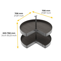 Jeux de plateaux tournants Harmony 3/4 - Module largeur 800mm - Hauteur réglable - Acier et Bois - Gris anthracite - EMUCA
